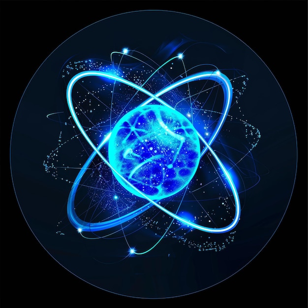 A blue sphere with a blue center surrounded by a blue ring