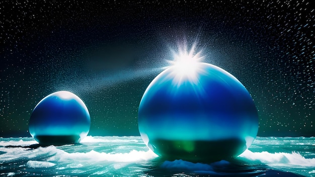 Blue spheres with the sun on it