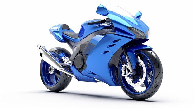 Photo blue sport bike with powerful motor isolated ai generative