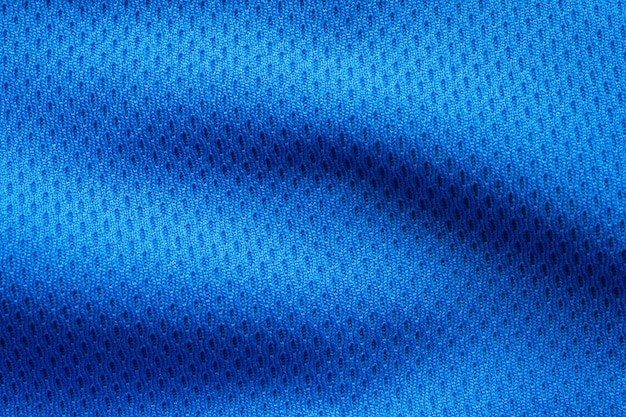 Blue sports clothing fabric football shirt jersey texture close up