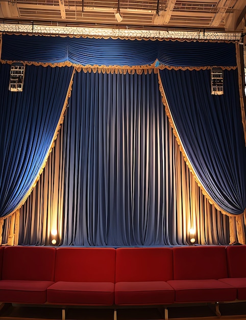 Blue stage curtains