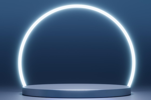 blue stage podium perfect for demonstrating any product front view pedestal platform or podium blank space for beauty cosmetic product on blue backround