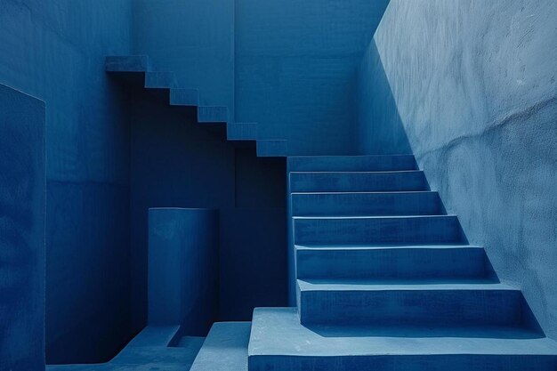 青い壁につながる青い階段