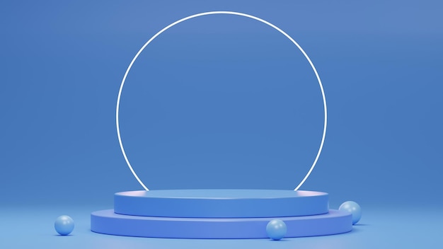 A blue stand with a white circle in the middle.