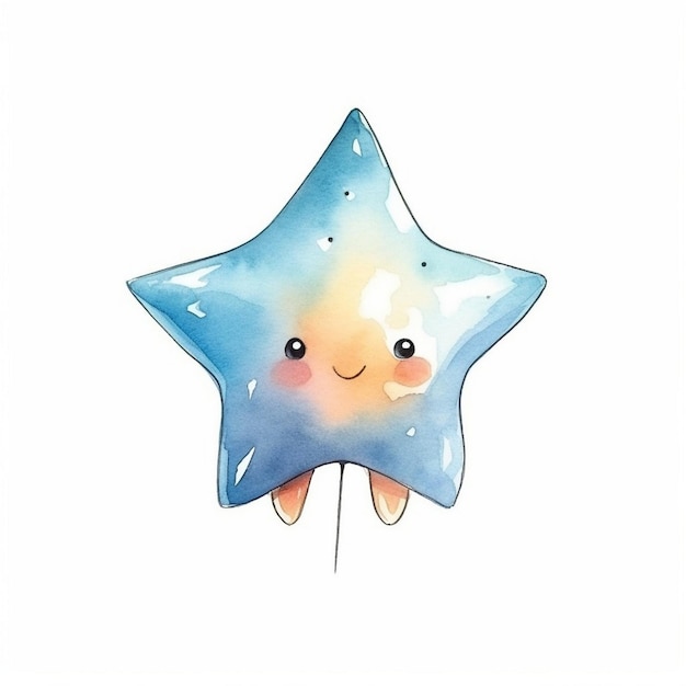 a blue star with a face and a smiling face.