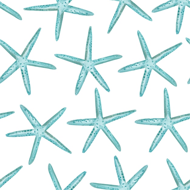 Blue starfish watercolor seamless pattern