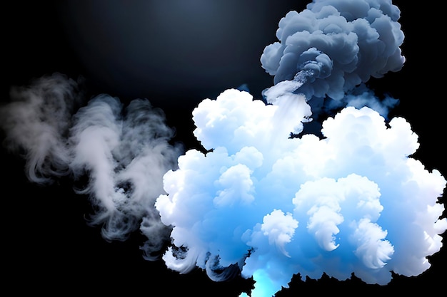 Photo blue steam smoke on black background ai generated