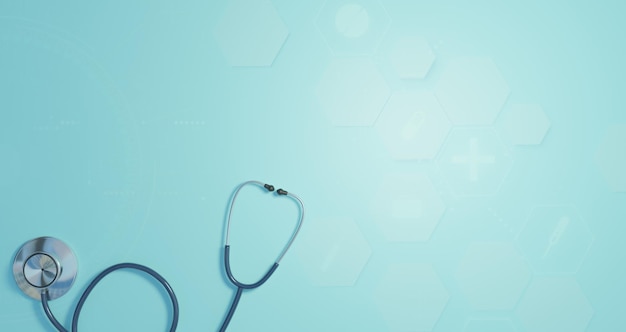 Photo blue stethoscope on blue medical background, medical and health care concept, 3d illustrations rendering