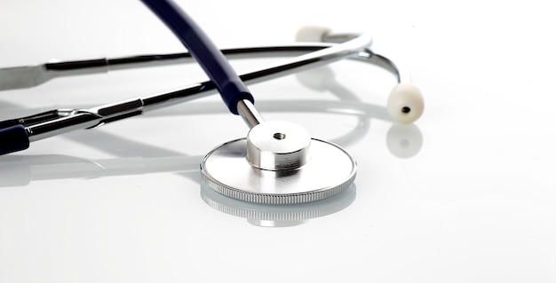 blue stethoscope isolated on the white background