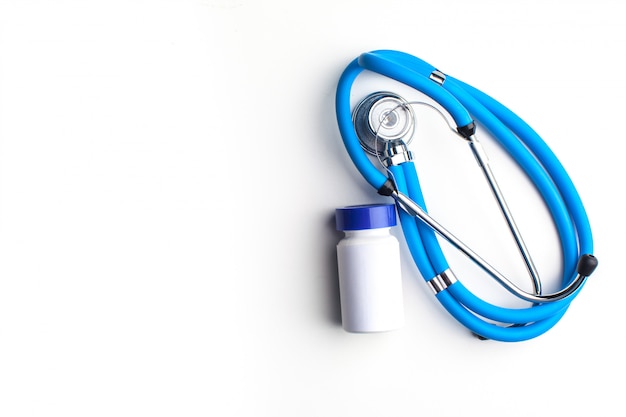 Blue stethoscope isolated on white