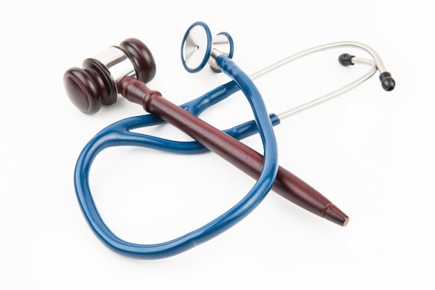 Blue stethoscope with gavel 