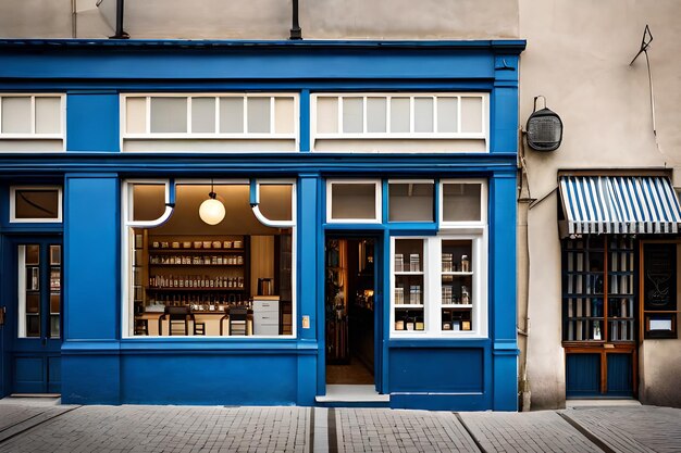 The blue store front of the old building