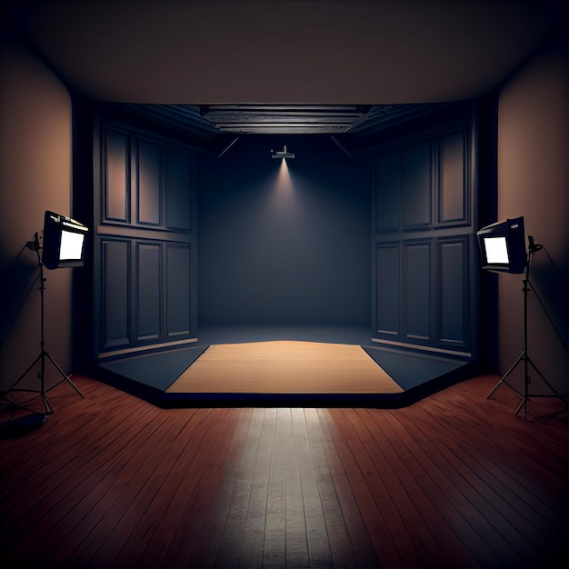 Blue studio room background with spotlight on Illustrator Generative AI