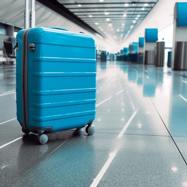 Blue suitcase at airport Generative AI