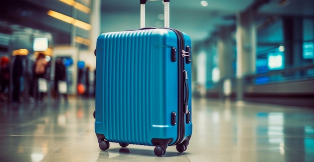 Blue suitcase airport luggage AI generated image