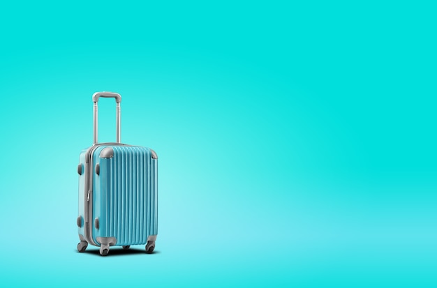 Blue suitcase is standing