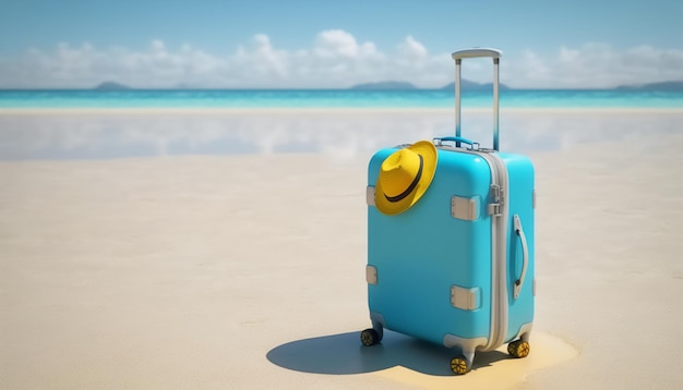 A blue suitcase the perfect accessory for a beach trip