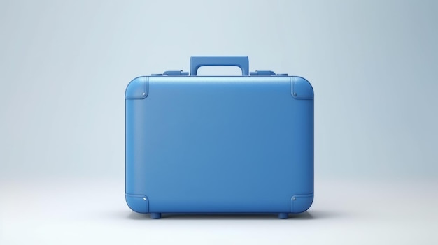 A blue suitcase on a white floor