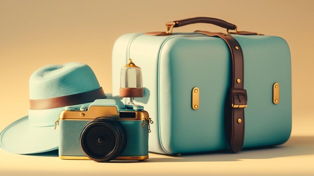 blue suitcase with sun glasses