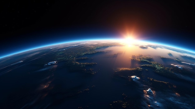 blue sunrise view of earth from space