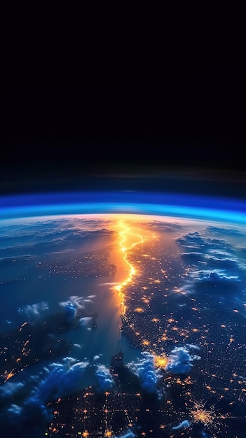 Blue sunrise view of Earth from space