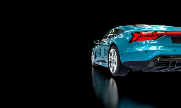 Blue super car on a dark background. 3d render.