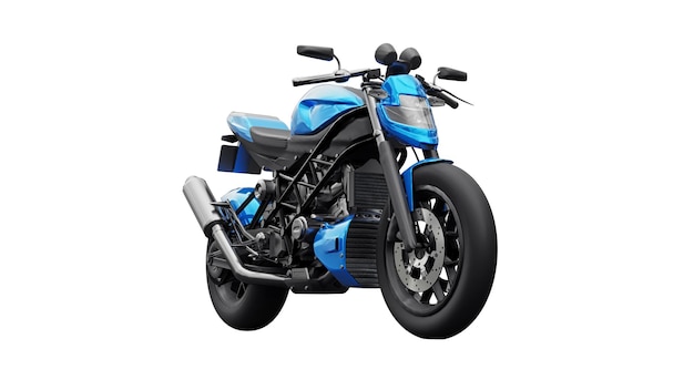 Blue super sports motorbike on white background. 3d illustration.