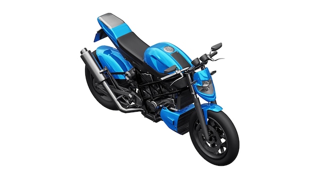 Blue super sports motorbike on white background. 3d illustration.