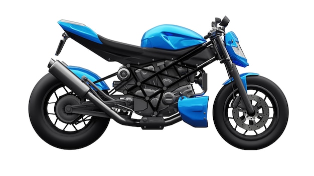 Blue super sports motorbike on white background. 3d illustration.