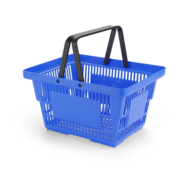 Blue supermarket basket isolated on white background 3d illustration