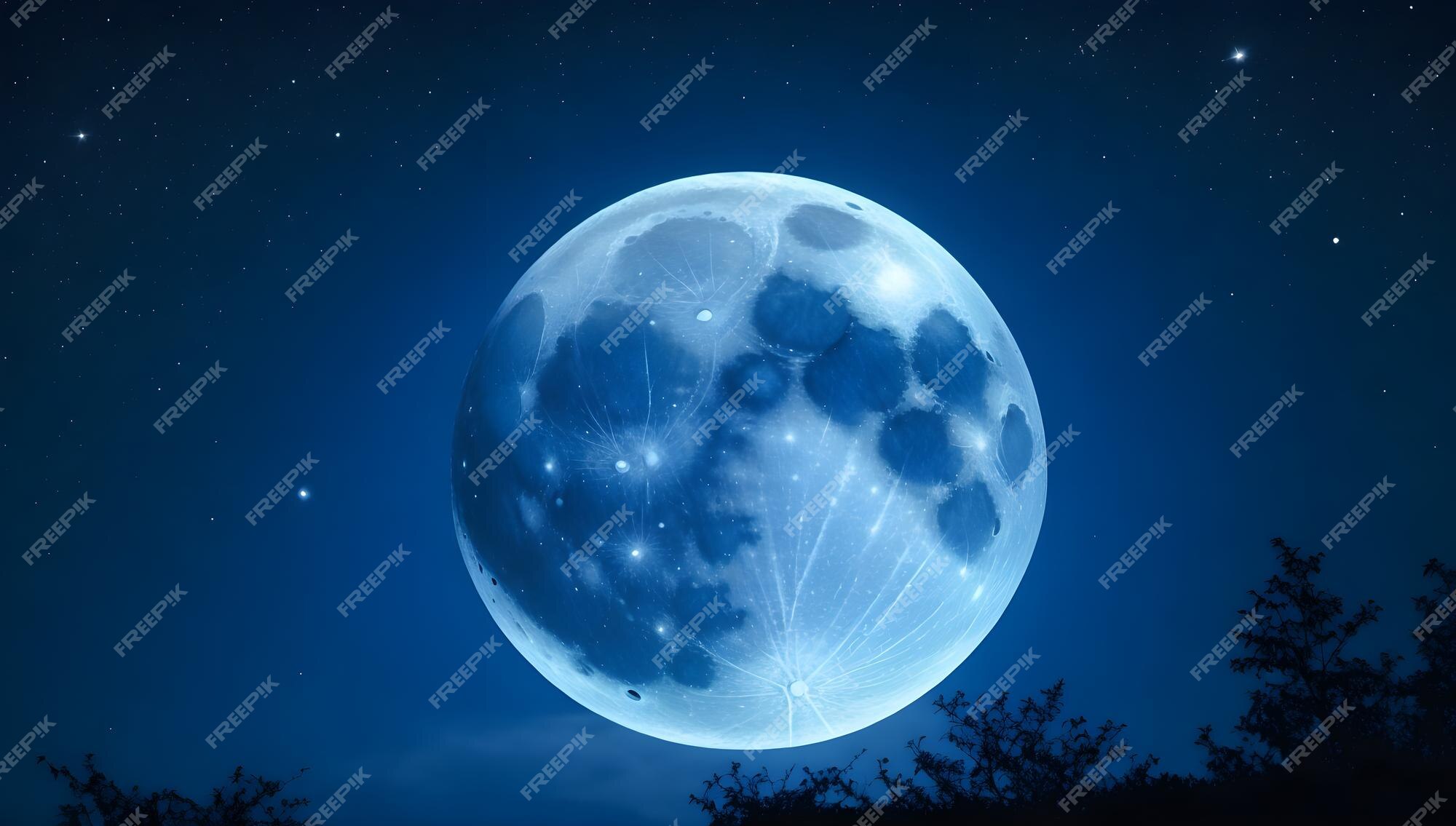 Premium AI Image Blue supermoon shining in the starry sky
