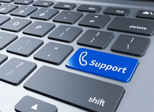 Blue support keyboard button.3d illustration