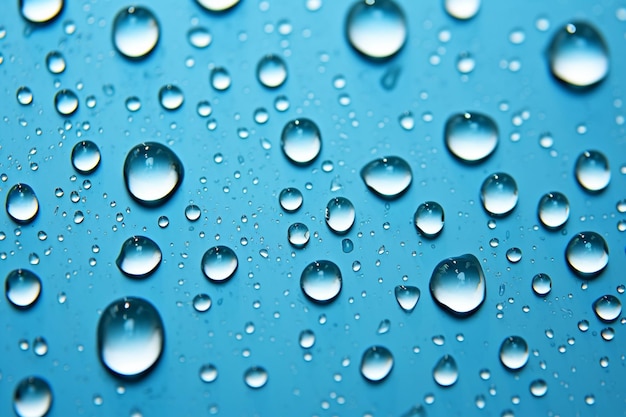 Photo blue surface with glistening water droplets