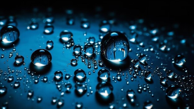 A blue surface with water drops on it