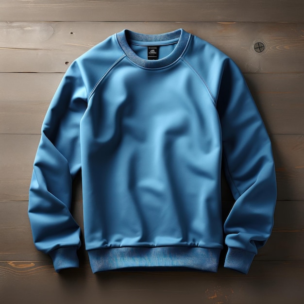 a blue sweater with a logo on the front.