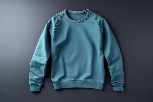 blue sweatshirt on gray background Mock up for advertising generated by AI