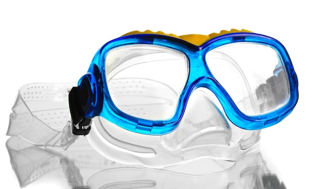 Blue swim goggles isolated on white