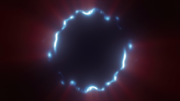 blue swirling circle frame of multicolored lines of energy particles abstract background