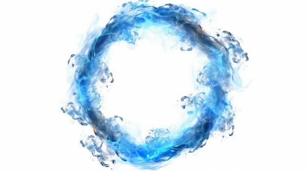 写真 白い背景に隔離された青い巻く煙の円のフレーム