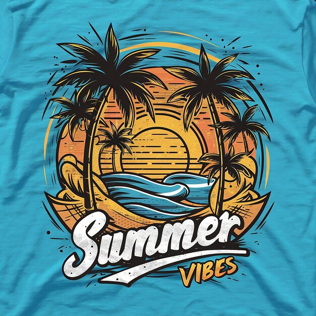 a blue t shirt with palm trees on it