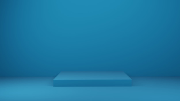 Blue table in studio or showroom for present product, 3d rendering