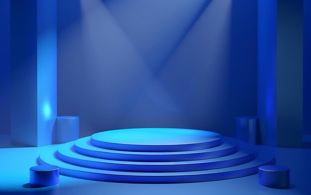 Photo a blue table with four chairs and a blue light on it