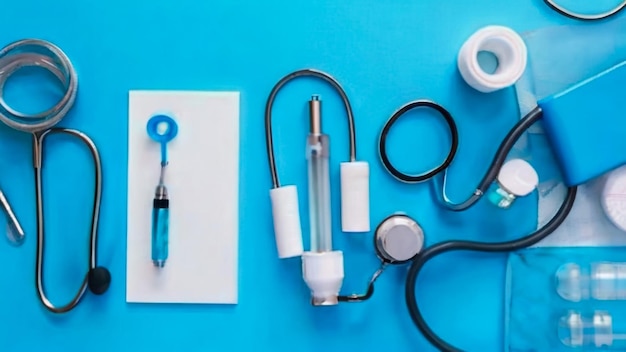 Photo a blue table with a stethoscope and a stethoscope on it