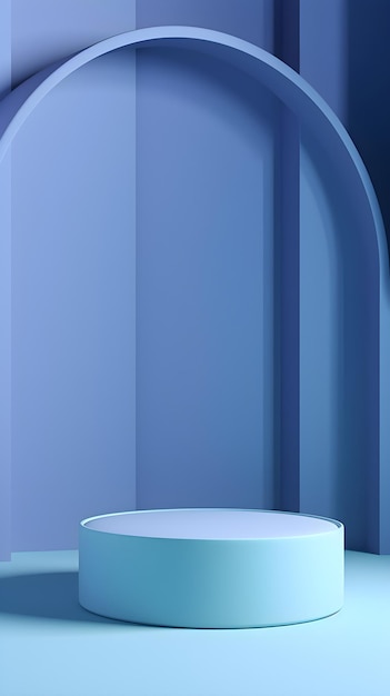 A blue table with a white table and a white table in front of a blue wall.