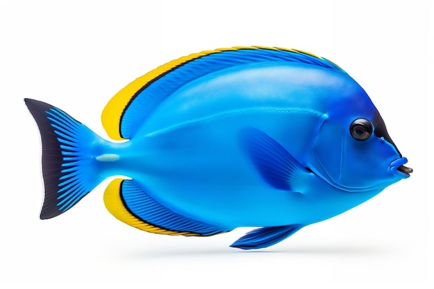 Океаническое морское животное Blue Tang Fish, изолированное на белом фоне Генеративный AI