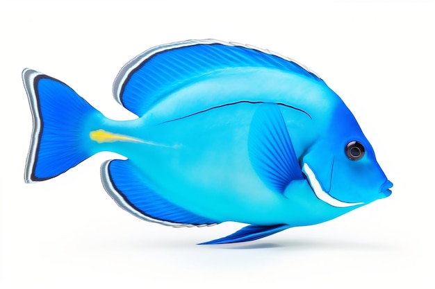 Океаническое морское животное Blue Tang Fish, изолированное на белом фоне Генеративный AI