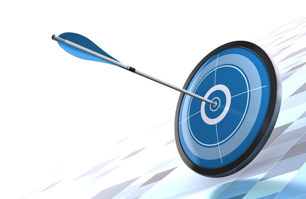 Blue target and arrow over a modern background image is placed on the bottom right side