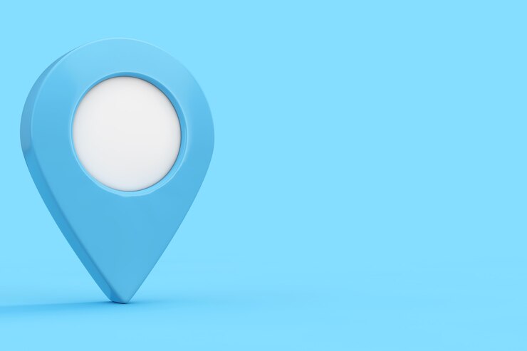 Синяя целевая карта Poinet Pin в двухцветном стиле на синем фоне. 3d рендеринг