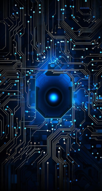 Blue technology circuit board on the dark background generative AI