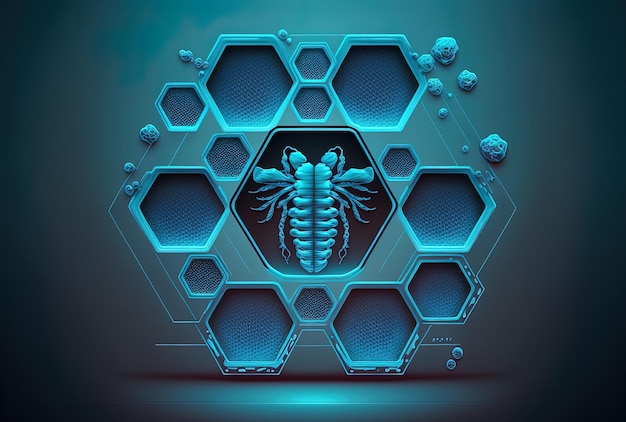 Blue technology or medical illustration design in the hexastyle